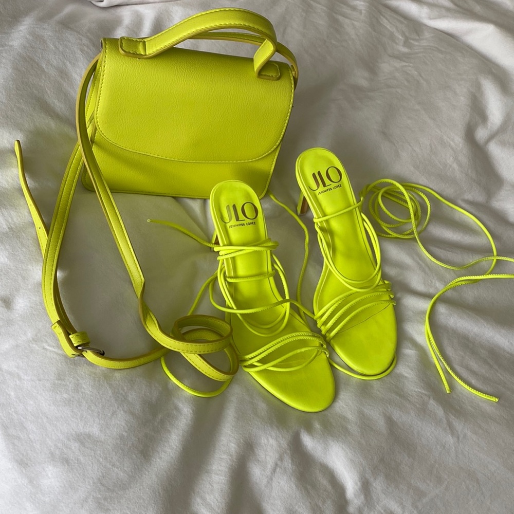 BUNDLE FOR DISCOUNT- Neon j. Lo jennifer lopez strappy heels and handbag